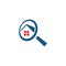 Real estate search logo of a house with magnifying glass