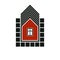 Real estate stylized business icon, vector abstract house constructed with red bricks. Graphic design element, conceptual home si