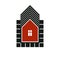 Real estate stylized business vector icon, abstract house constructed with red bricks. Graphic design element