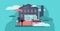 Real estate vector illustration. Abstract and stylized house with new owner