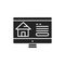 Real estate web site black glyph icon. Central location of web pages. Real estate information. Pictogram for web page, mobile app