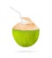 Real green coconut on a white background