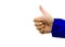 Real hand of thumbs up sign on white background