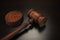 Real Judges Or Auctioneer Gavel On The Black Wooden Table