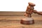 Real Judges Or Auctioneer Gavel On Wood Table White Isolated