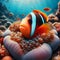 real-life a clownfish, with small orange balls inside