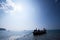 Real life, a Moken family on old traditional boat in the andaman sea, Thailand-Myanmar border. Sea gypsy