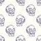 Real linocut hand made skull print. Seamless pattern. Vector psychedelic vintage style illustration for t-shirt, fabric, wrapping