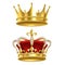 Real royal crown. Imperial gold luxury monarchy medieval crowns for heraldic sign isolated realistic vector set on white