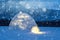 Real snow igloo house in the winter Carpathian mountains