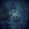 Real snowflake glowing on dark textured background