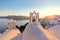 Real Sundown evening on famous Santorini island resort, Greece