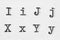 Real typewriter font alphabet with letters I, J, X, Y