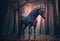 Real unicorn in a magical forest. Generative AI