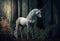 Real unicorn in a magical forest. Generative AI