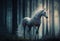 Real unicorn in a magical forest. Generative AI