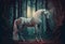 Real unicorn in a magical forest. Generative AI