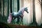 Real unicorn in a magical forest. Generative AI