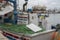 Real view at the deck of Fishing Boat in port of Torrevieja, Costa Blanca, Province of Alicante, Spain. Cloudy day