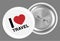 Real white steel brooch with i love travel word