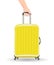 Real yellow wheeled travel bag with hand