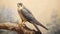 Realism Painting Of A Shining Yellow Peregrine Falcon On Wood