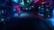 Realistic 2D cyberpunk city illustration. Neon night city.