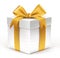 Realistic 3D Beautiful White Gift with Colorful Gold Ribbons