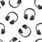 Realistic 3d Black Earphones Seamless Pattern Background. Vector