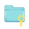Realistic 3d blue folder with yellow search icon, loupe search. Decorative 3d management, file element, web symbol, research icon