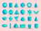 realistic 3D blue geometric shapes isolated on pink background. Maths geometrical figure form, realistic shapes model