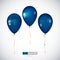 Realistic 3D Blue helium balloons on white background.