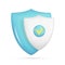 Realistic 3d blue security safe icon with checkmark. Customer 3d glossy guaranteed protection symbol, quality protected shield