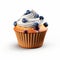 Realistic 3d Blueberry Cupcake On White Background