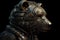 Realistic 3D Brown Bear with Robot Head and Cinematic Lighting on a Rococo-inspired Dark Background