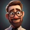 Realistic 3d Cartoon Character: Lu With Glasses And Beard