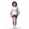 Realistic 3d Cartoon Model Of Chloe In White Hoodie And Shorts