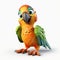 Realistic 3d Cartoon Parrot: Detailed Rendering With Cartoonish Innocence