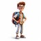 Realistic 3d Cartoon Student With Plaid Shirt And Backpack