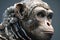 Realistic 3D Chimpanzee with Detailed Robot Head and Cinematic Lighting on Rococo White Background