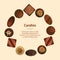 Realistic 3d Chocolate Candies Banner Card Circle . Vector