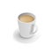 Realistic 3d cup of hot aromatic freshly brewed Indian Masala black tea with milk. A teacup with saucer isometric view isolated on