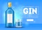 Realistic 3d Detailed Blue Gin Ad Concept Card Background. Vector