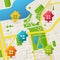 Realistic 3d Detailed City Map Real Estate Pins Background. Vector