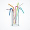 Realistic 3d Detailed Color Plastic Straws in Transparent Glass. Vector