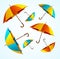 Realistic 3d Detailed Color Umbrella Falling Set. Vector