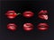 Realistic 3d Detailed Concept of Women`s Sexy Red Lips. Set of lips with pepper, tongue, parted mouth on a dark background. Vecto