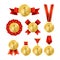 Realistic 3d Detailed Golden Award Medal Set. Vector