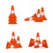 Realistic 3d Detailed Plastic Traffic Cones Pile Set. Vector