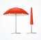 Realistic 3d Detailed Red Summer Cafee Umbrella Set. Vector